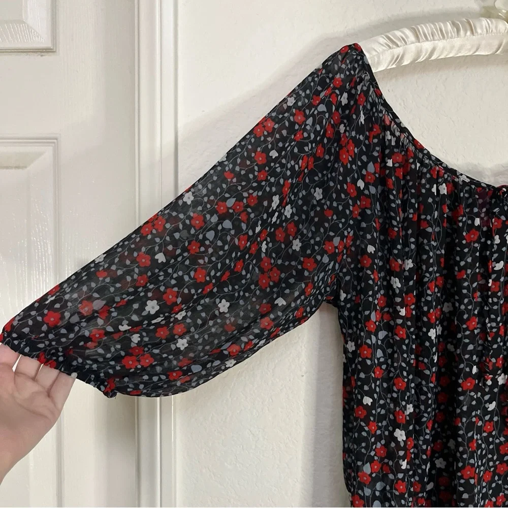 Pure Energy Navy Blouse Red White Blue Floral Shirt Flowy Top Target Plus Sz 1X - Picture 4 of 11